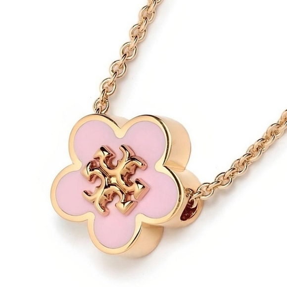 Tory Burch Orchid Pink Kira Enamel Flower Necklace - Picture 4 of 5
